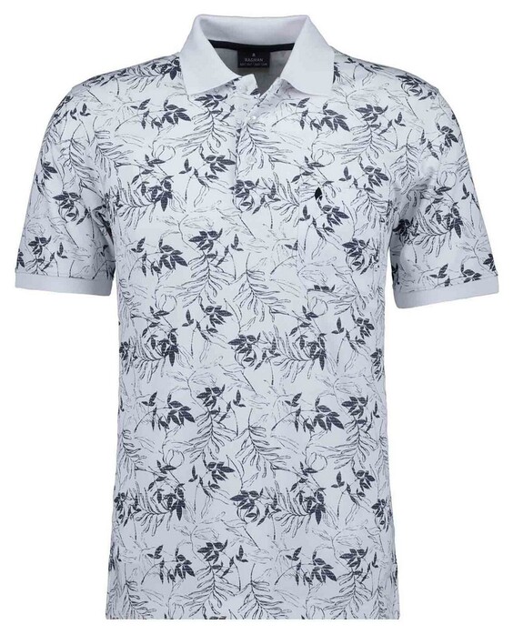 Ragman Soft Knit Leaves Pattern Chest Pocket Polo Wit