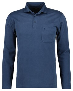 Ragman Soft Knit Long Sleeve Chest Pocket Polo Azure