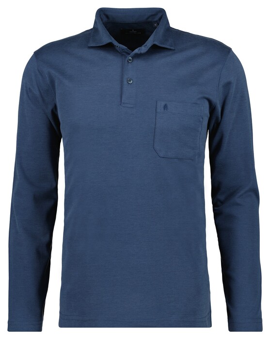Ragman Soft Knit Long Sleeve Chest Pocket Polo Azure