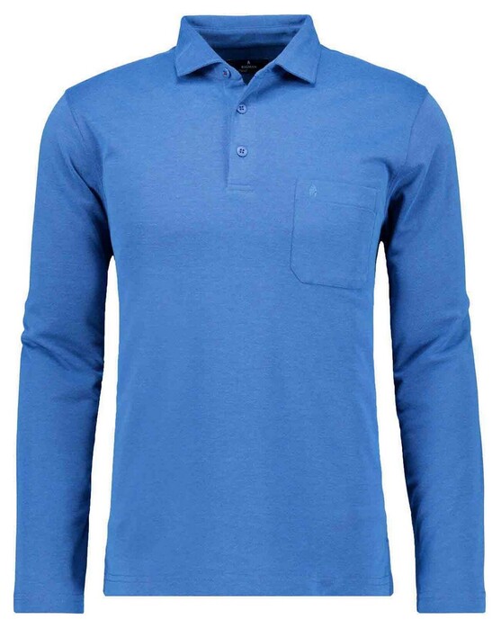 Ragman Soft Knit Long Sleeve Chest Pocket Polo Blue Melange