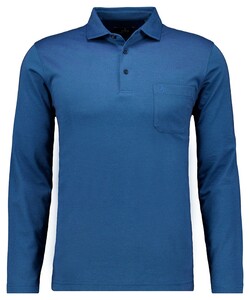 Ragman Soft Knit Long Sleeve Chest Pocket Polo Donker Blauw