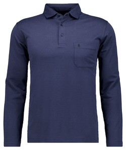 Ragman Soft Knit Long Sleeve Chest Pocket Polo Marine