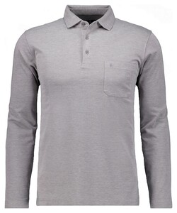 Ragman Soft Knit Long Sleeve Chest Pocket Polo Zilvergrijs