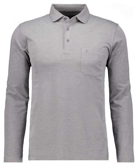 Ragman Soft Knit Long Sleeve Chest Pocket Polo Zilvergrijs