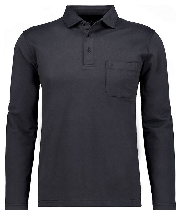 Ragman Soft Knit Long Sleeve Chest Pocket Polo Zwart