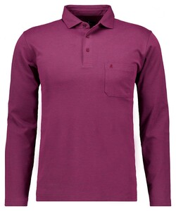 Ragman Soft Knit Long Sleeve Chest Pocket Poloshirt Berry