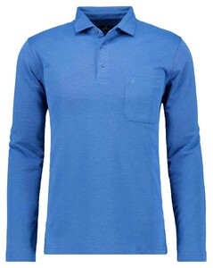 Ragman Soft Knit Long Sleeve Chest Pocket Poloshirt Blue Melange