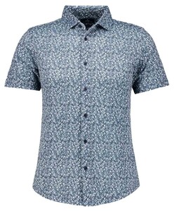Ragman Soft Knit Mini Floral Pattern Kent Collar Overhemd Night Blue-White