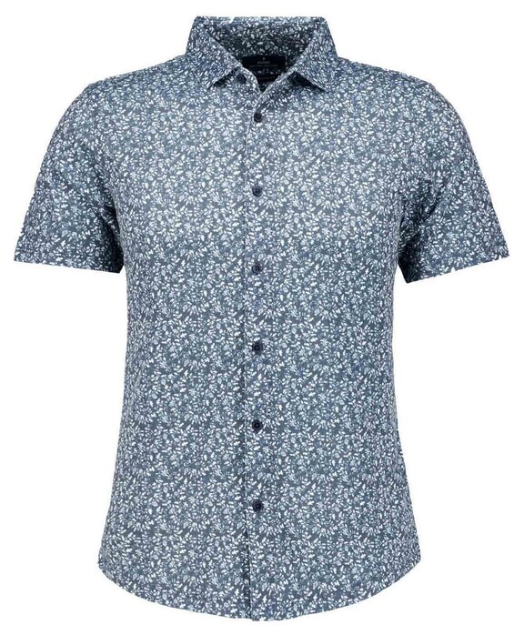 Ragman Soft Knit Mini Floral Pattern Kent Collar Overhemd Night Blue-White