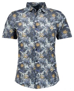 Ragman Soft Knit Multi Leaves Floral Pattern Overhemd Blauw-Multi