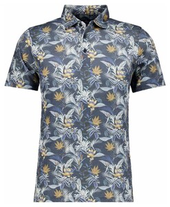 Ragman Soft Knit Multi Leaves Floral Pattern Poloshirt Blue-Multi