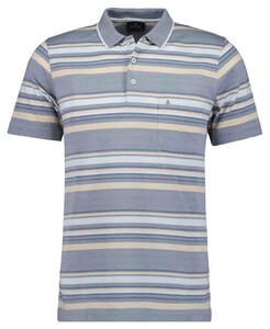 Ragman Soft Knit Multi Stripe Polo Silver Grey-Beige