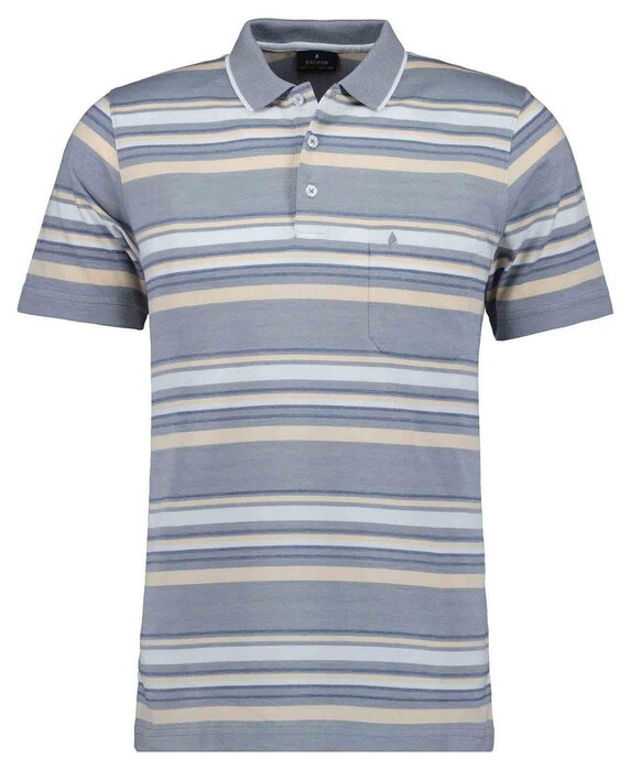 Ragman Soft Knit Multi Stripe Polo Silver Grey-Beige