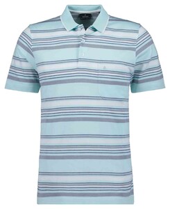 Ragman Soft Knit Multi Stripe Poloshirt Jade-Blue