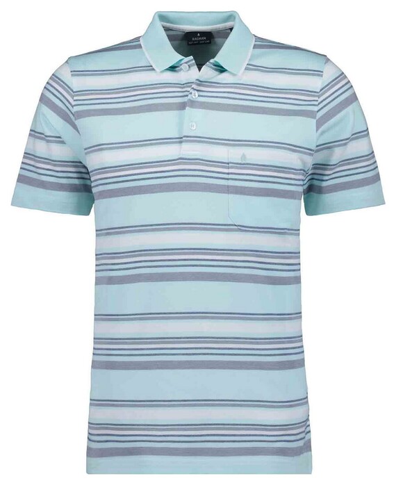 Ragman Soft Knit Multi Stripe Poloshirt Jade-Blue