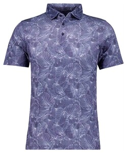 Ragman Soft Knit Subtle Abstract Leaves Polo Night Blue