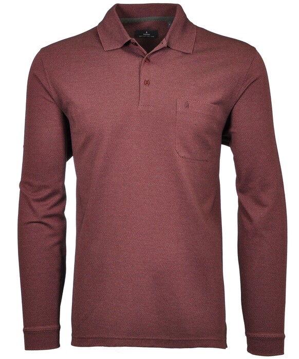 Ragman Softknit Easy Care Mini Jacquard Design Poloshirt Wine Red