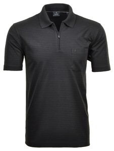 Ragman Softknit Fine Duo Line Zip Collar Polo Antraciet