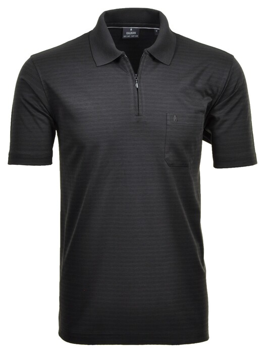 Ragman Softknit Fine Duo Line Zip Collar Polo Antraciet