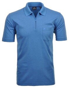 Ragman Softknit Fine Duo Line Zip Collar Polo Aqua