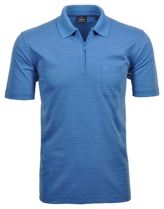 Ragman Softknit Fine Duo Line Zip Collar Polo Aqua