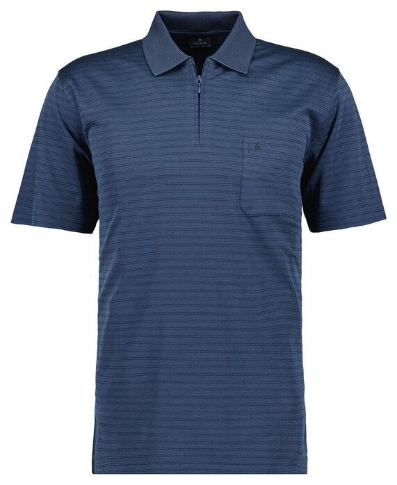 Ragman Softknit Fine Duo Line Zip Collar Polo Azure