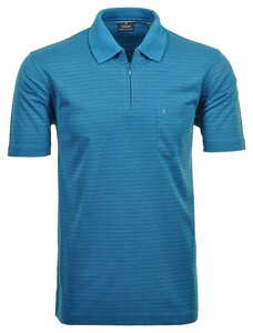 Ragman Softknit Fine Duo Line Zip Collar Polo Blue Turquoise