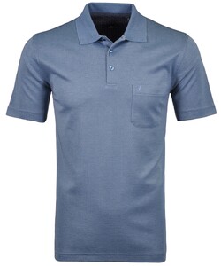 Ragman Softknit Fine Jacquard Pattern Polo Blauw