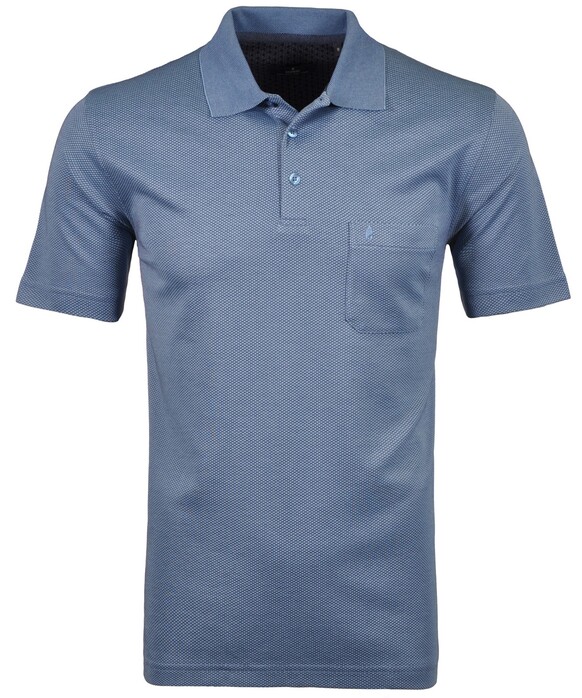 Ragman Softknit Fine Jacquard Pattern Polo Blauw