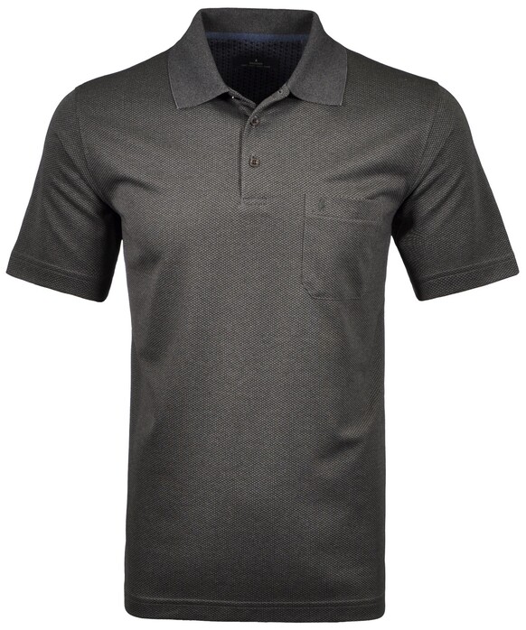 Ragman Softknit Fine Jacquard Pattern Polo Grijs Melange