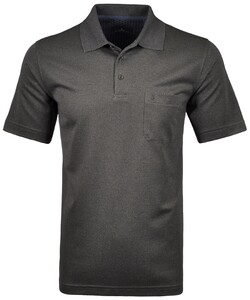 Ragman Softknit Fine Jacquard Pattern Poloshirt Grey Melange