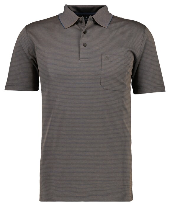 Ragman Softknit Fine Stripe Easy Care Polo Donker Taupe