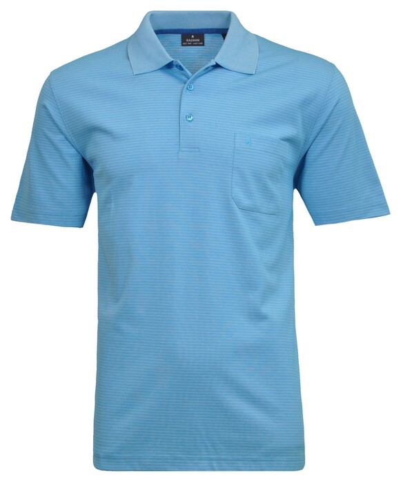 Ragman Softknit Fine Stripe Easy Care Polo Ibiza Blue
