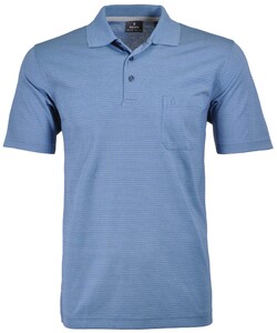 Ragman Softknit Fine Stripe Easy Care Polo Midden Blauw