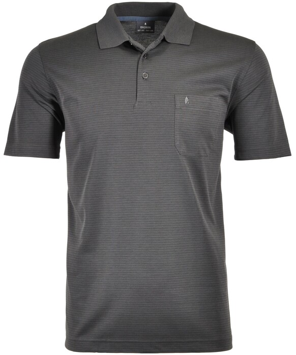Ragman Softknit Fine Stripe Easy Care Poloshirt Anthracite Grey