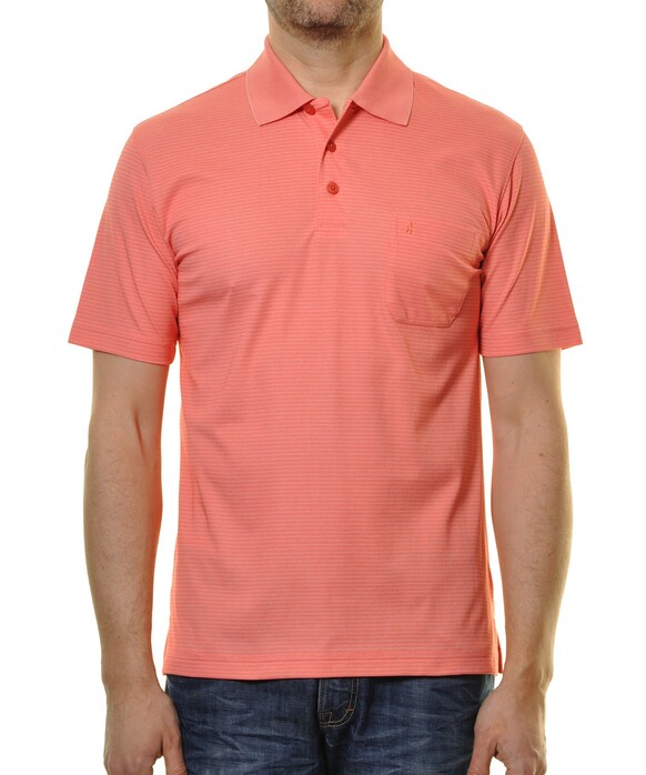 Ragman Softknit Fine Stripe Easy Care Poloshirt Light Strawberry