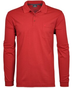 Ragman Softknit Polo Longsleeve Uni Breast Pocket Aardbei