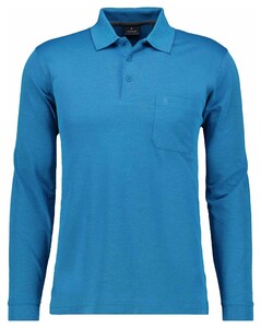 Ragman Softknit Polo Longsleeve Uni Breast Pocket Aqua Blue