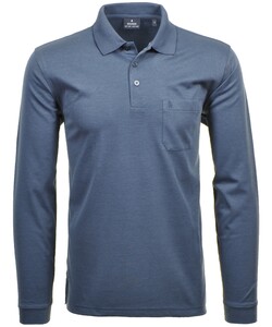 Ragman Softknit Polo Longsleeve Uni Breast Pocket Azure