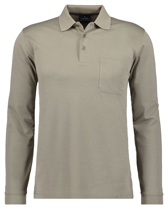 Ragman Softknit Polo Longsleeve Uni Breast Pocket Beige