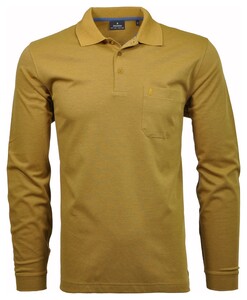 Ragman Softknit Polo Longsleeve Uni Breast Pocket Curry