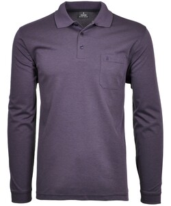 Ragman Softknit Polo Longsleeve Uni Breast Pocket Dark Lilac
