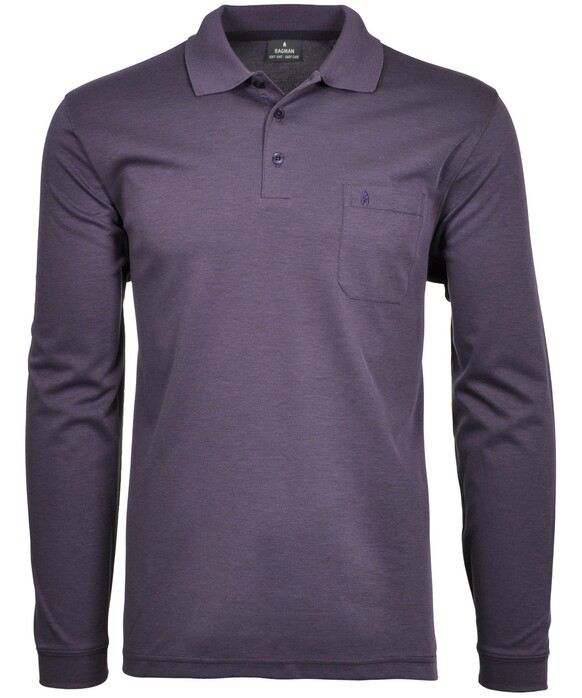 Ragman Softknit Polo Longsleeve Uni Breast Pocket Dark Lilac