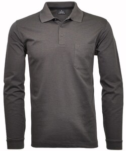 Ragman Softknit Polo Longsleeve Uni Breast Pocket Dark Slate