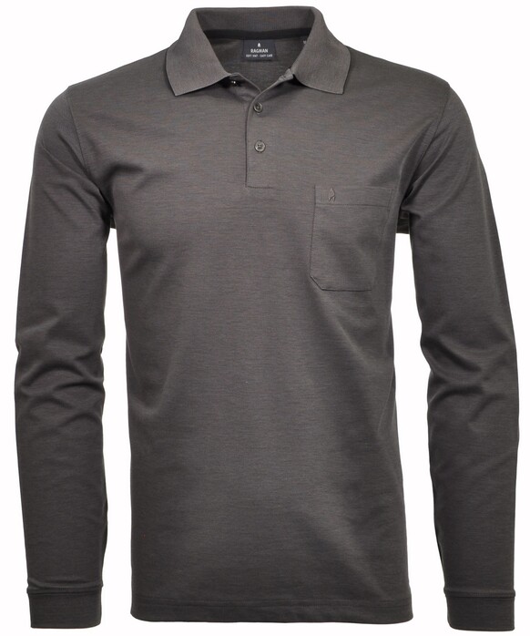 Ragman Softknit Polo Longsleeve Uni Breast Pocket Dark Slate