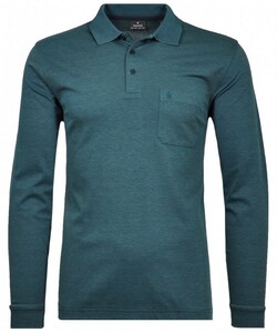 Ragman Softknit Polo Longsleeve Uni Breast Pocket Donker Blauwgroen