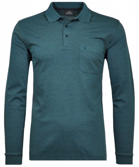 Ragman Softknit Polo Longsleeve Uni Breast Pocket Donker Blauwgroen