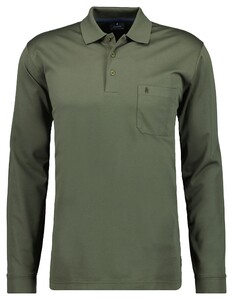 Ragman Softknit Polo Longsleeve Uni Breast Pocket Donker Groen Melange