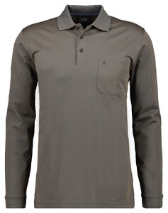 Ragman Softknit Polo Longsleeve Uni Breast Pocket Donker Taupe