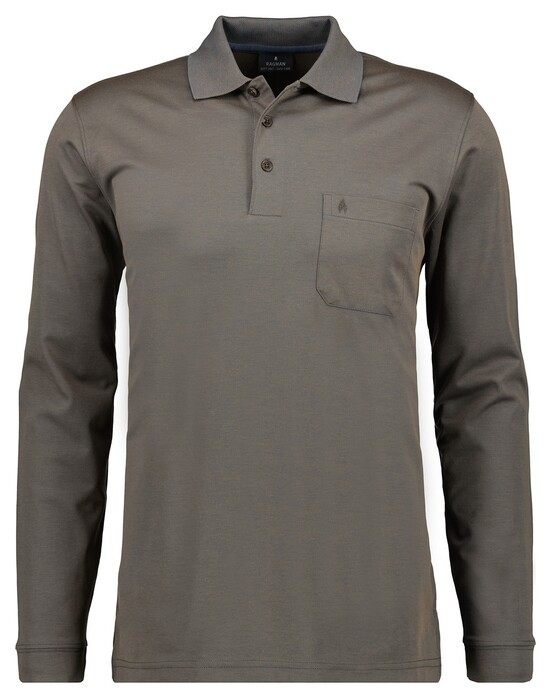 Ragman Softknit Polo Longsleeve Uni Breast Pocket Donker Taupe